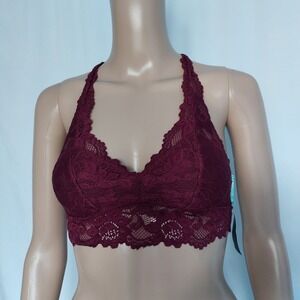 Jenny Jen Racerback Lightly Lined Burgundy Lace Shaping Bralette Bra XS